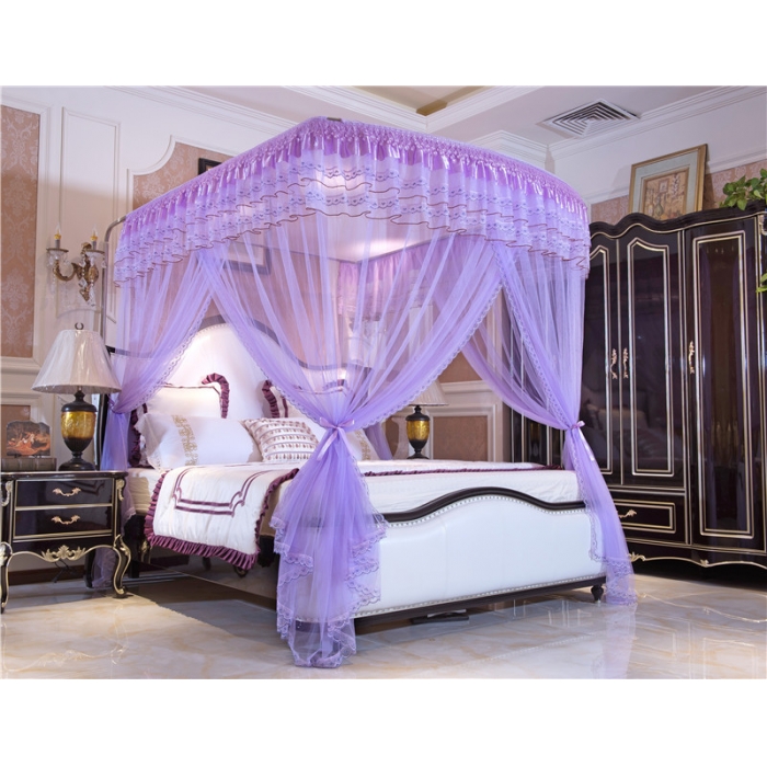 91家纺网 家纺一手货源 找家纺 卓尔居 A12白蝶伸缩U型钓鱼竿宫廷落地蚊帐紫色