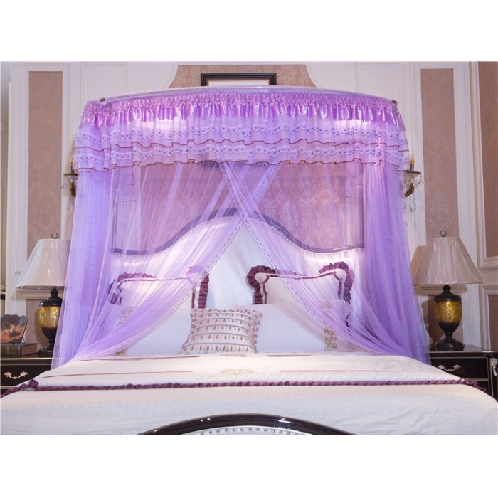 91家纺网 家纺一手货源 找家纺 卓尔居 A12白蝶伸缩U型钓鱼竿宫廷落地蚊帐紫色