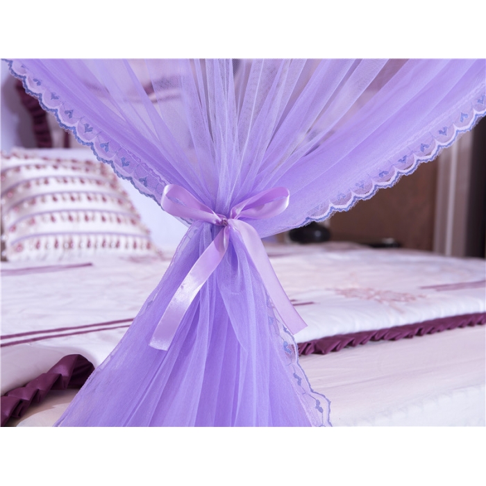 91家纺网 家纺一手货源 找家纺 卓尔居 A12白蝶伸缩U型钓鱼竿宫廷落地蚊帐紫色