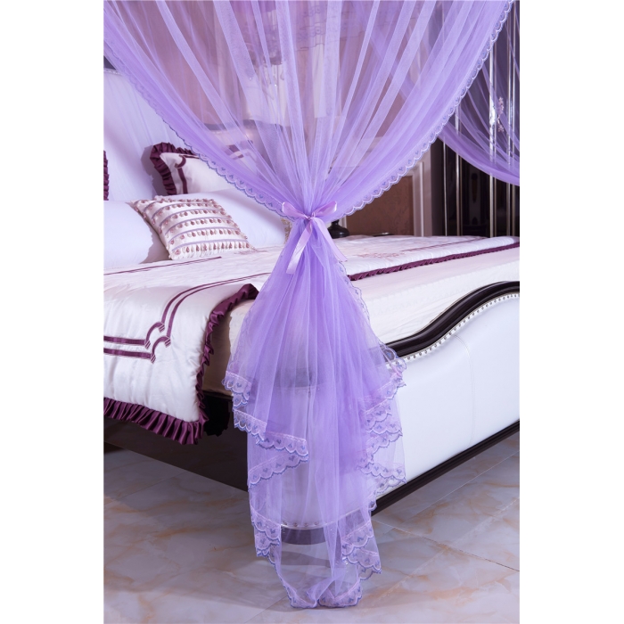 91家纺网 家纺一手货源 找家纺 卓尔居 A12白蝶伸缩U型钓鱼竿宫廷落地蚊帐紫色