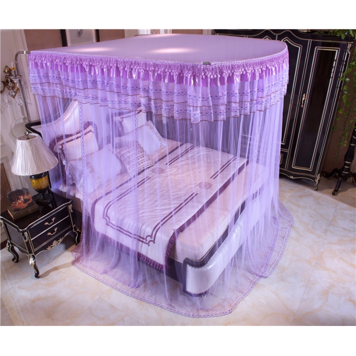91家纺网 家纺一手货源 找家纺 卓尔居 A12白蝶伸缩U型钓鱼竿宫廷落地蚊帐紫色