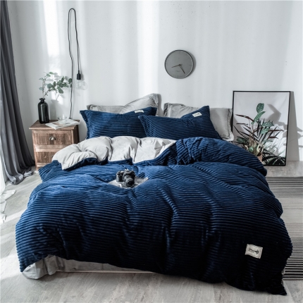 91家纺网 家纺一手货源 找家纺 卓尔居 魔法绒四件套 藏青