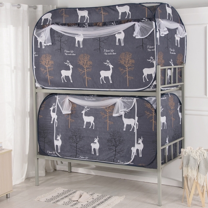 91家纺网 家纺一手货源 找家纺 卓尔居 2019新款学生免安装床帘蚊帐 圣诞鹿