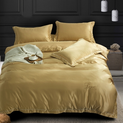 91家纺网 家纺一手货源 找家纺 意尚风情 2020新款·绣花水洗真丝四件套床单款索尼娅（黄）