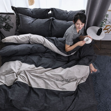 91家纺网 家纺一手货源 找家纺 意尚风情 全棉磨毛绣花四件套 风尚-黑