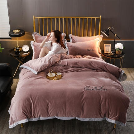 91家纺网 家纺一手货源 找家纺 （总）意尚风情 2019新款加厚水晶绒绣花工艺款四件套床笠款