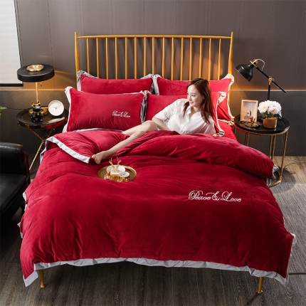 91家纺网 家纺一手货源 找家纺 （总）意尚风情 2019新款加厚水晶绒绣花工艺款四件套床笠款