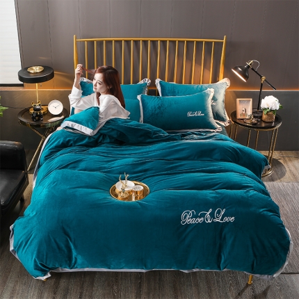 91家纺网 家纺一手货源 找家纺 （总）意尚风情 2019新款加厚水晶绒绣花工艺款四件套床笠款