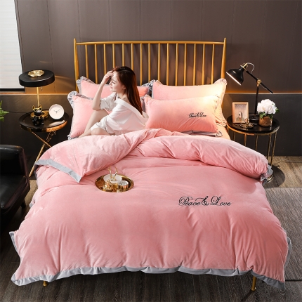 91家纺网 家纺一手货源 找家纺 （总）意尚风情 2019新款加厚水晶绒绣花工艺款四件套床笠款