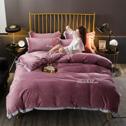 91家纺网 家纺一手货源 找家纺 （总）意尚风情 2019新款加厚水晶绒绣花工艺款四件套床笠款