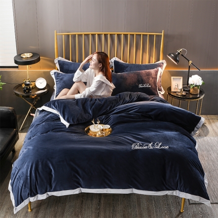 91家纺网 家纺一手货源 找家纺 意尚风情 2019新款加厚水晶绒绣花工艺款四件套维纳斯-深兰