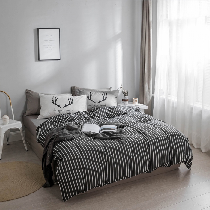 91家纺网 家纺一手货源 找家纺 艾沁 2018新款北欧极简主义系列纯棉四件套 寂静