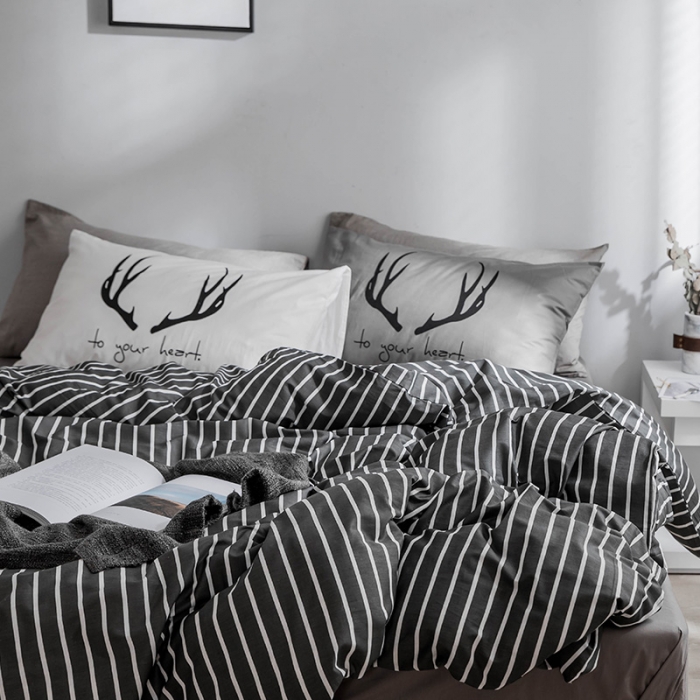 91家纺网 家纺一手货源 找家纺 艾沁 2018新款北欧极简主义系列纯棉四件套 寂静