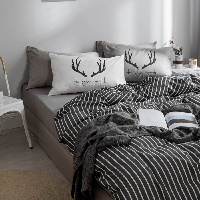 91家纺网 家纺一手货源 找家纺 艾沁 2018新款北欧极简主义系列纯棉四件套 寂静