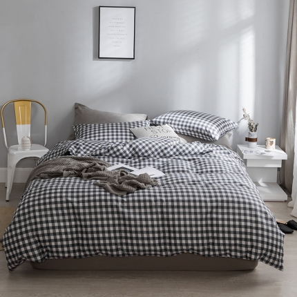 91家纺网 家纺一手货源 找家纺 艾沁家纺 北欧简约格子条纹系列全棉四件套床单款棉格