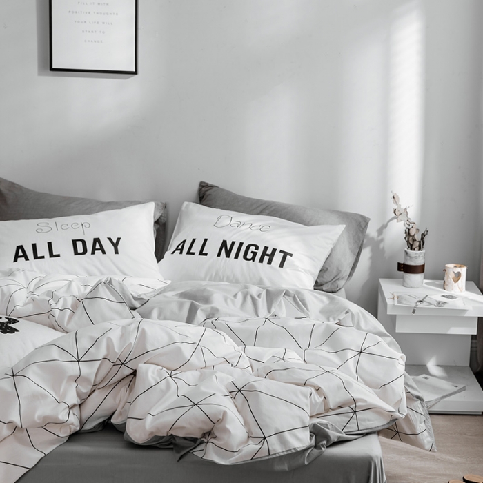 91家纺网 家纺一手货源 找家纺 艾沁 2018新款北欧极简主义系列纯棉四件套 慕尚-白