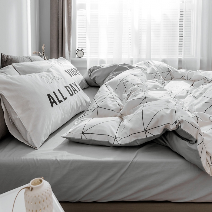 91家纺网 家纺一手货源 找家纺 艾沁 2018新款北欧极简主义系列纯棉四件套 慕尚-白