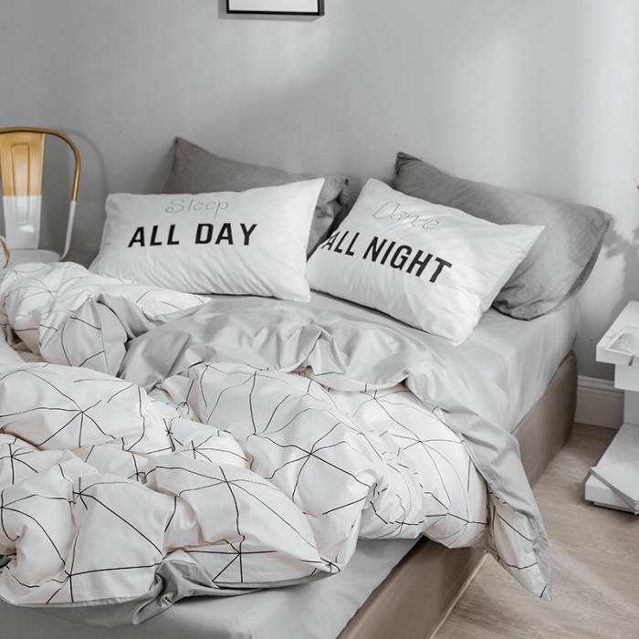 91家纺网 家纺一手货源 找家纺 艾沁 2018新款北欧极简主义系列纯棉四件套 慕尚-白