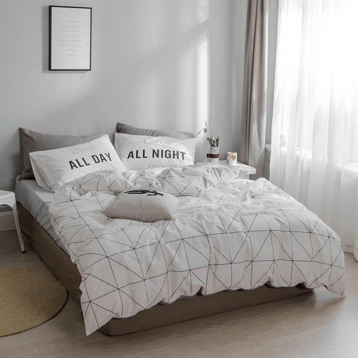 91家纺网 家纺一手货源 找家纺 艾沁 2018新款北欧极简主义系列纯棉四件套 慕尚-白