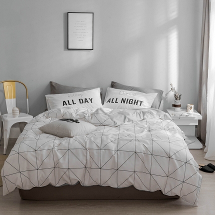 艾沁 2018新款北欧极简主义系列纯棉四件套 慕尚-白