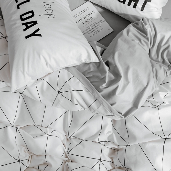 91家纺网 家纺一手货源 找家纺 艾沁 2018新款北欧极简主义系列纯棉四件套 慕尚-白