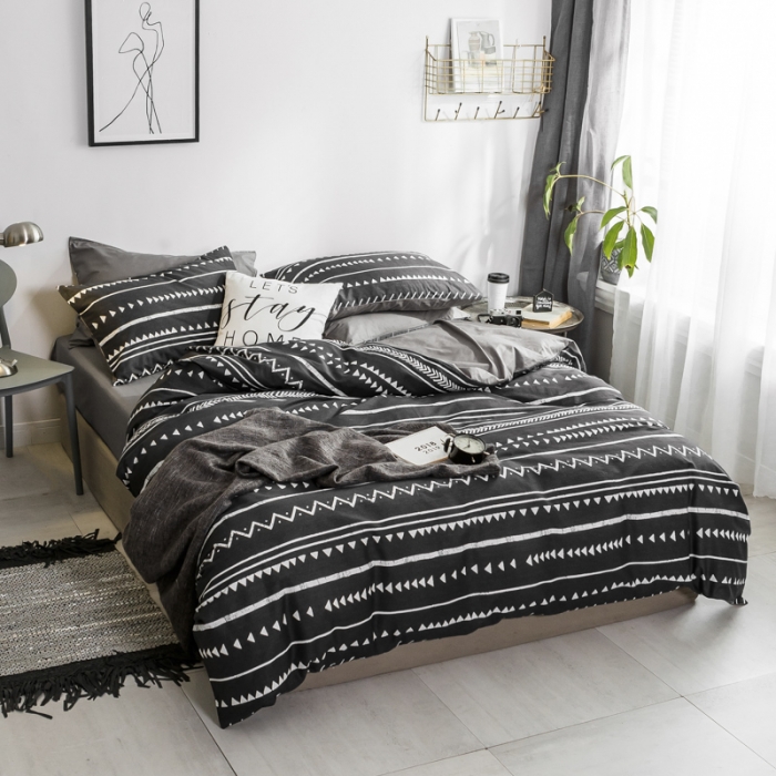 91家纺网 家纺一手货源 找家纺 艾沁家纺 2018新款北欧简约纯棉四件套百慕大