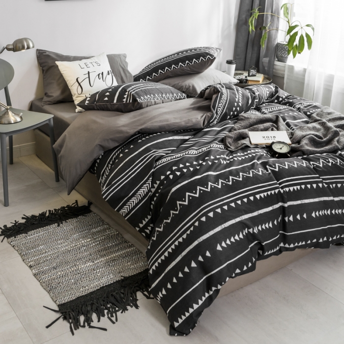 91家纺网 家纺一手货源 找家纺 艾沁家纺 2018新款北欧简约纯棉四件套百慕大