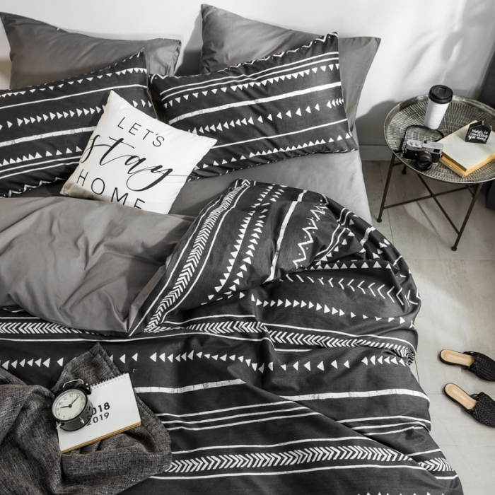 91家纺网 家纺一手货源 找家纺 艾沁家纺 2018新款北欧简约纯棉四件套百慕大