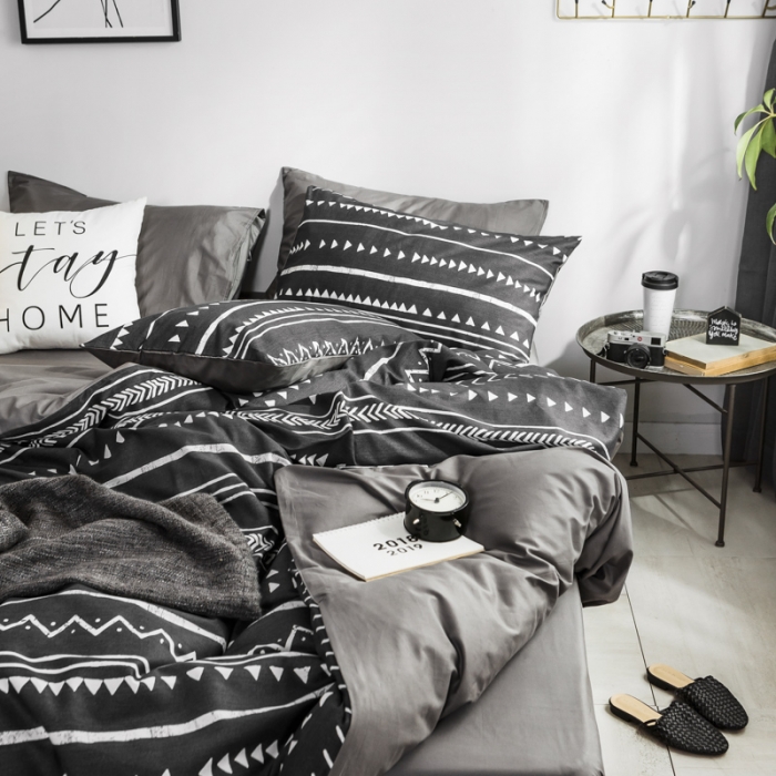 91家纺网 家纺一手货源 找家纺 艾沁家纺 2018新款北欧简约纯棉四件套百慕大