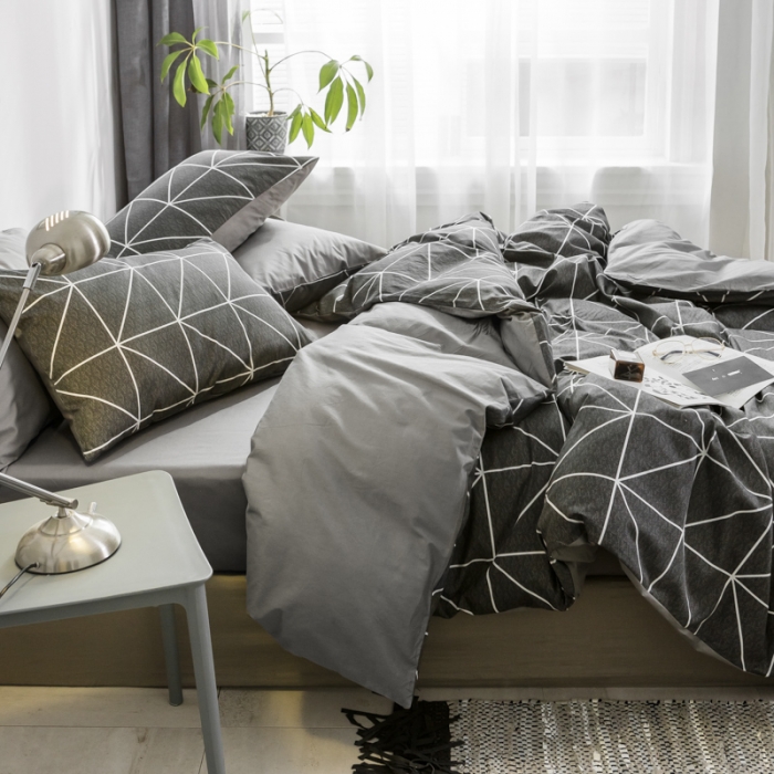 91家纺网 家纺一手货源 找家纺 艾沁家纺 2018新款北欧简约纯棉四件套慕尚-黑