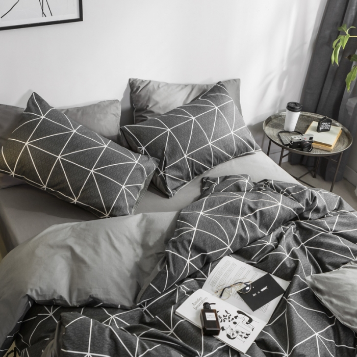 91家纺网 家纺一手货源 找家纺 艾沁家纺 2018新款北欧简约纯棉四件套慕尚-黑