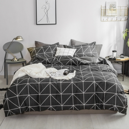 艾沁家纺 2018新款北欧简约纯棉四件套慕尚-黑