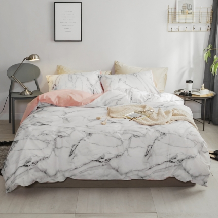 艾沁家纺 2018新款北欧简约纯棉四件套石纹-粉