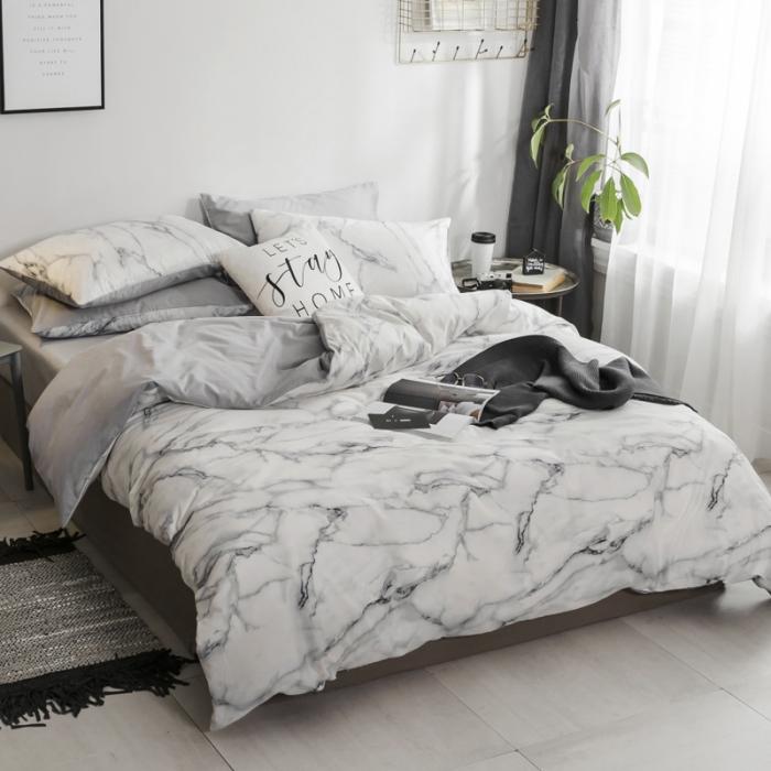 91家纺网 家纺一手货源 找家纺 艾沁家纺 2018新款北欧简约纯棉四件套石纹-灰