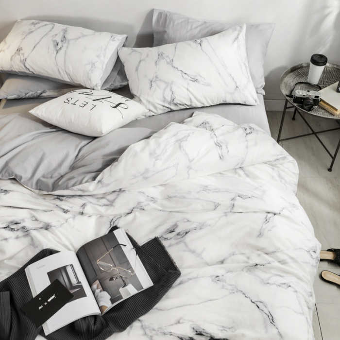 91家纺网 家纺一手货源 找家纺 艾沁家纺 2018新款北欧简约纯棉四件套石纹-灰