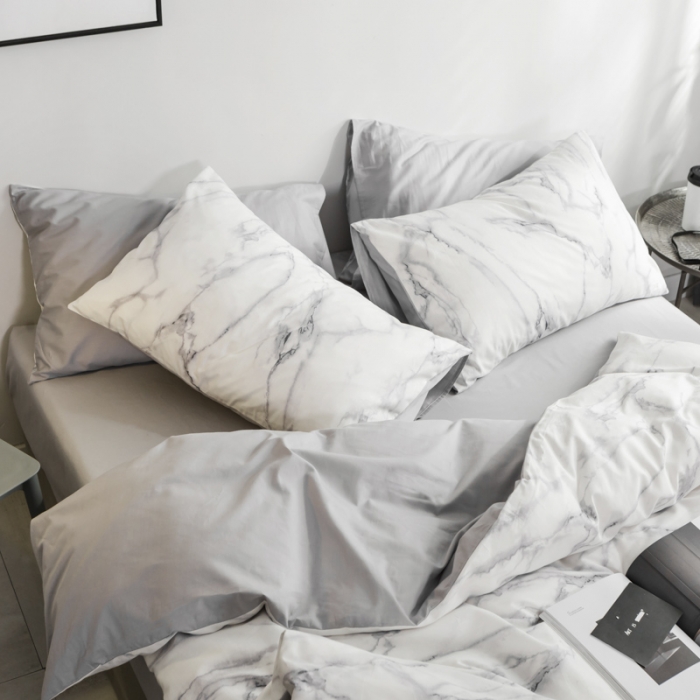 91家纺网 家纺一手货源 找家纺 艾沁家纺 2018新款北欧简约纯棉四件套石纹-灰