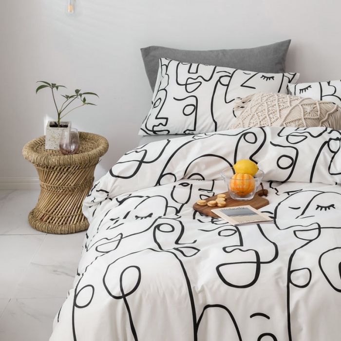 91家纺网 家纺一手货源 找家纺 艾沁 2019新款纯棉北欧极简主义系列四件套 抽象