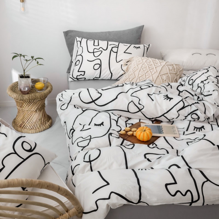 91家纺网 家纺一手货源 找家纺 艾沁 2019新款纯棉北欧极简主义系列四件套 抽象