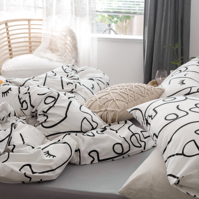 91家纺网 家纺一手货源 找家纺 艾沁 2019新款纯棉北欧极简主义系列四件套 抽象