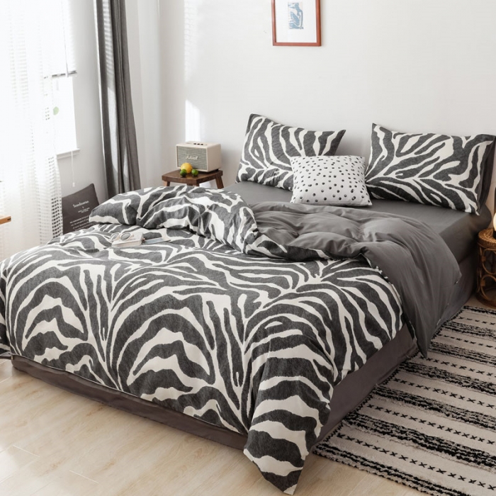 91家纺网 家纺一手货源 找家纺 艾沁 2019新款波西米亚风简约纯棉四件套 斑马纹