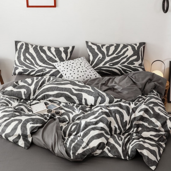 91家纺网 家纺一手货源 找家纺 艾沁 2019新款波西米亚风简约纯棉四件套 斑马纹