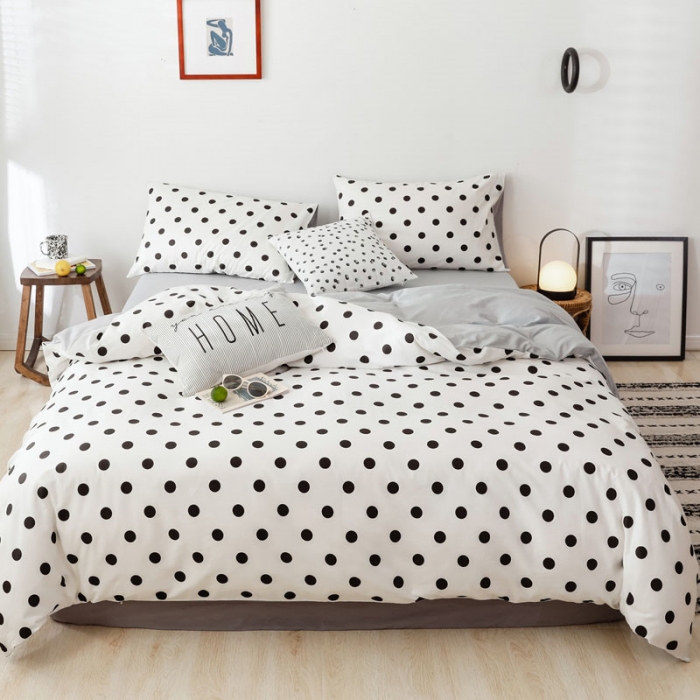 91家纺网 家纺一手货源 找家纺 艾沁 2019新款波西米亚风简约纯棉四件套 波点