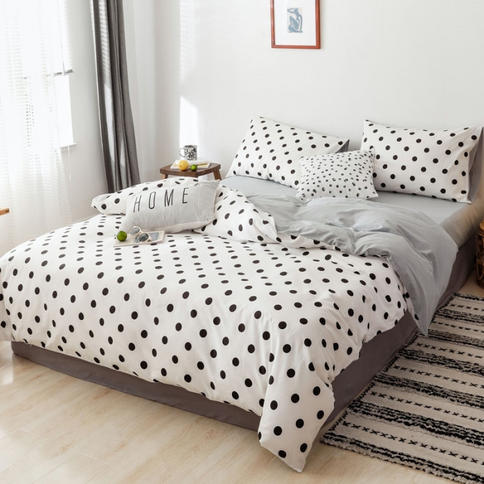 91家纺网 家纺一手货源 找家纺 艾沁 2019新款波西米亚风简约纯棉四件套 波点