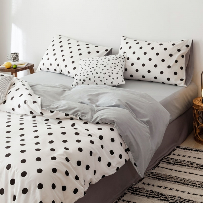 91家纺网 家纺一手货源 找家纺 艾沁 2019新款波西米亚风简约纯棉四件套 波点