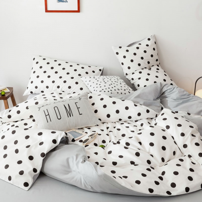 91家纺网 家纺一手货源 找家纺 艾沁 2019新款波西米亚风简约纯棉四件套 波点