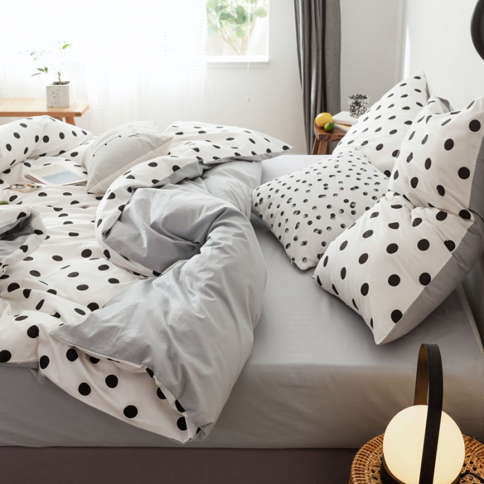 91家纺网 家纺一手货源 找家纺 艾沁 2019新款波西米亚风简约纯棉四件套 波点