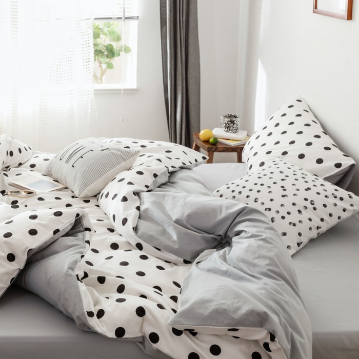 91家纺网 家纺一手货源 找家纺 艾沁 2019新款波西米亚风简约纯棉四件套 波点