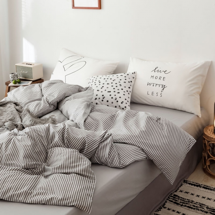 91家纺网 家纺一手货源 找家纺 艾沁 2019新款纯棉北欧极简主义系列四件套 恋家