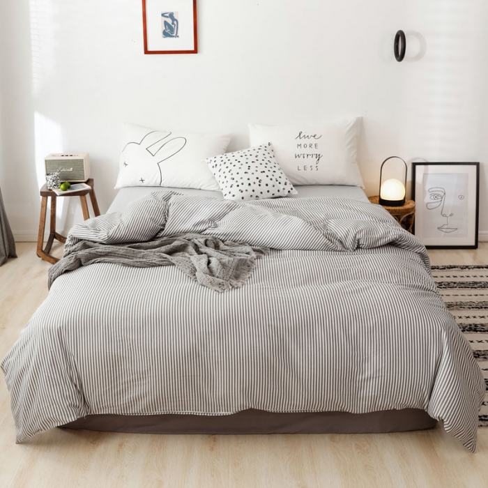 91家纺网 家纺一手货源 找家纺 艾沁 2019新款纯棉北欧极简主义系列四件套 恋家