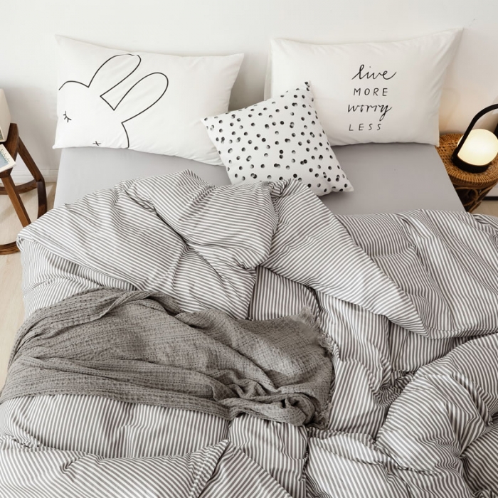 91家纺网 家纺一手货源 找家纺 艾沁 2019新款纯棉北欧极简主义系列四件套 恋家